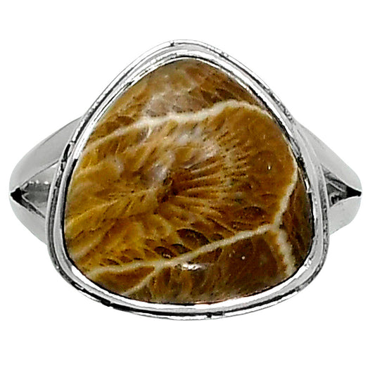 Premium Quality Flower Fossil Coral Ring size-8 R-1008 52-ER14205
