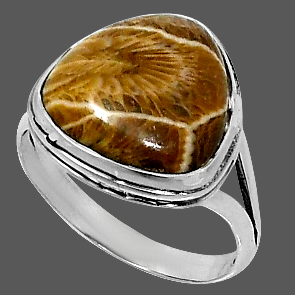 Premium Quality Flower Fossil Coral Ring size-8 R-1008 52-ER14205