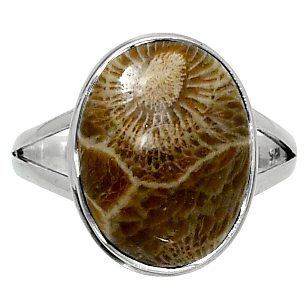 Premium Quality Flower Fossil Coral Ring size-9 R-1008 52-ER14220