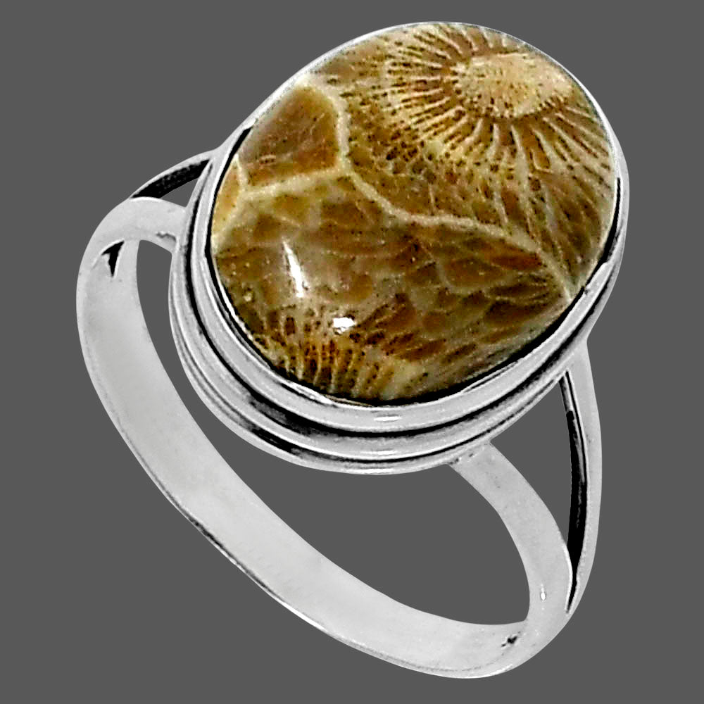Premium Quality Flower Fossil Coral Ring size-9 R-1008 52-ER14220