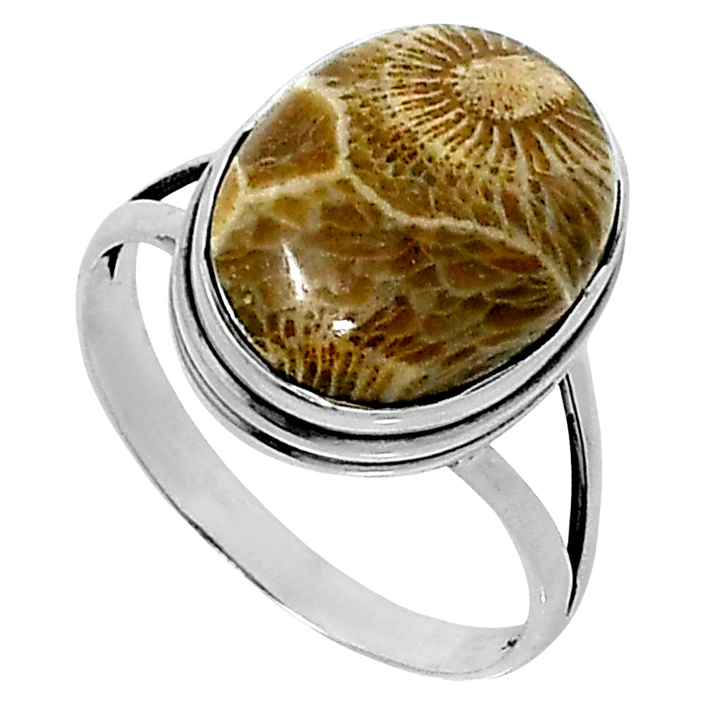 Premium Quality Flower Fossil Coral Ring size-9 R-1008 52-ER14220