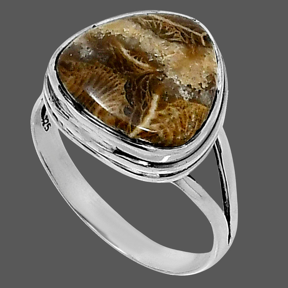 Premium Quality Flower Fossil Coral Ring size-10 R-1008 52-ER14227
