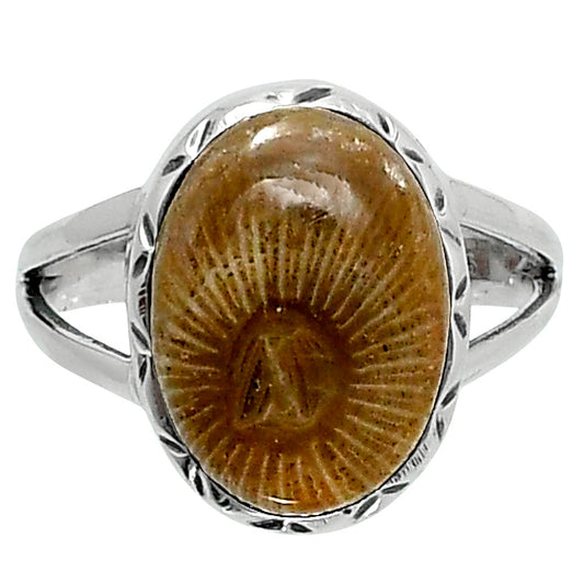 Premium Quality Flower Fossil Coral Ring size-7 R-1074 52-ER14232