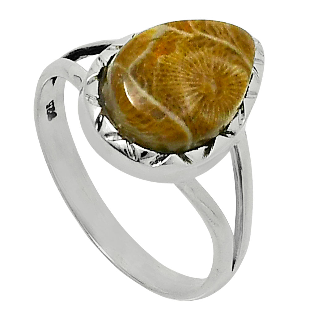 Premium Quality Flower Fossil Coral Ring size-10 R-1074 52-ER14270