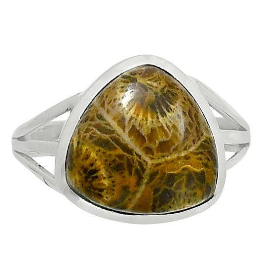 Premium Quality Flower Fossil Coral Ring size-9 R-1006 52-ER14293