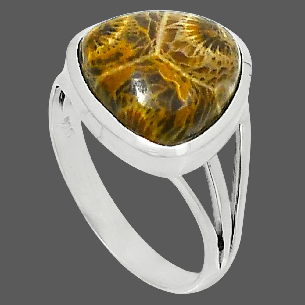 Premium Quality Flower Fossil Coral Ring size-9 R-1006 52-ER14293