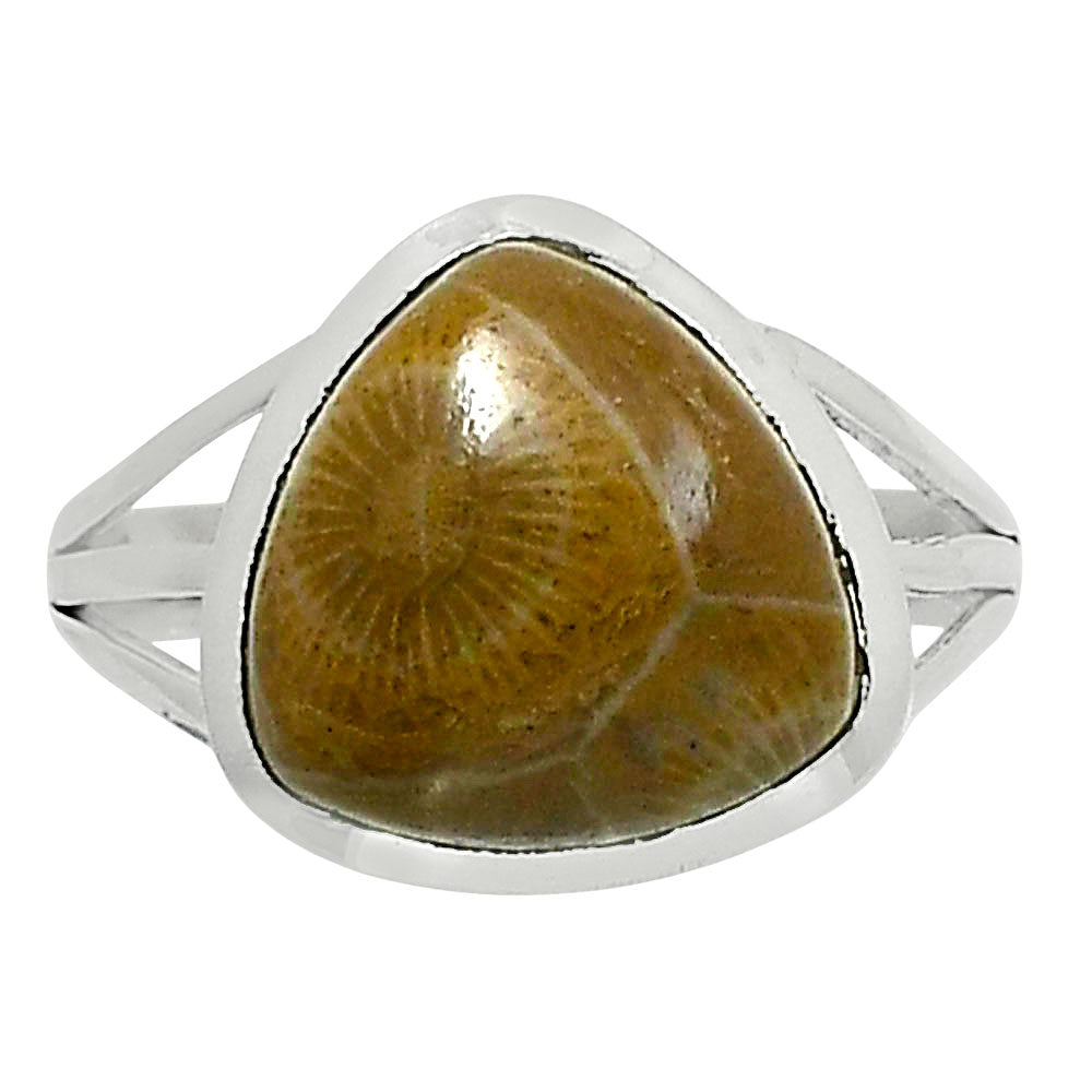 Premium Quality Flower Fossil Coral Ring size-9 R-1006 52-ER14294
