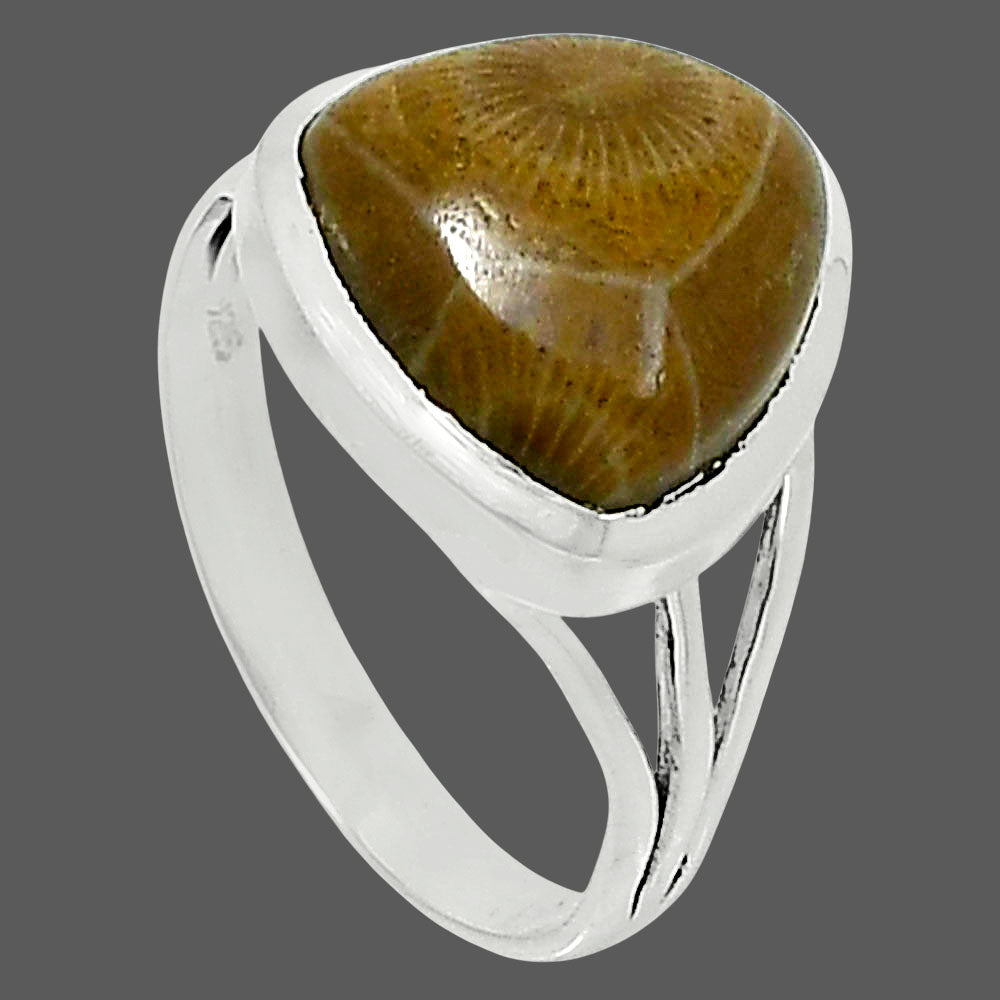 Premium Quality Flower Fossil Coral Ring size-9 R-1006 52-ER14294