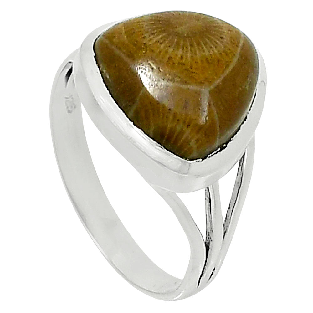 Premium Quality Flower Fossil Coral Ring size-9 R-1006 52-ER14294