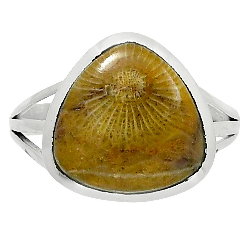 Premium Quality Flower Fossil Coral Ring size-10 R-1006 52-ER14302