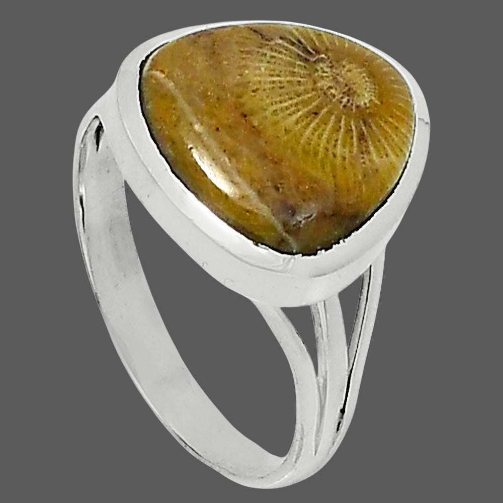 Premium Quality Flower Fossil Coral Ring size-10 R-1006 52-ER14302