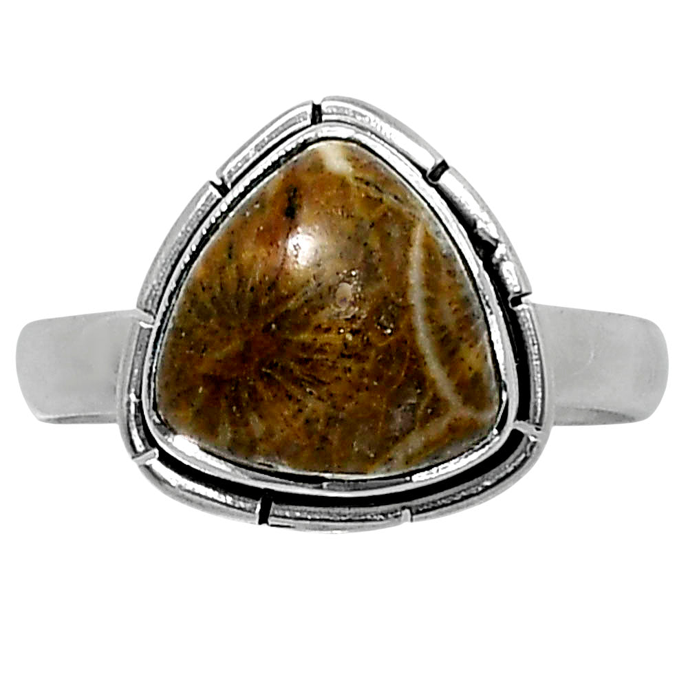 Natural Flower Fossil Coral Ring size-7 R-1011 52-ER14913