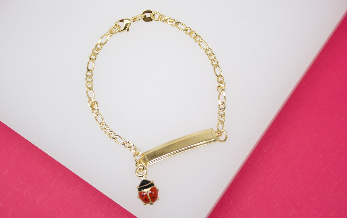 Gold Filled Dangle Lady Bug Charm Bracelet With Plate (XX15)