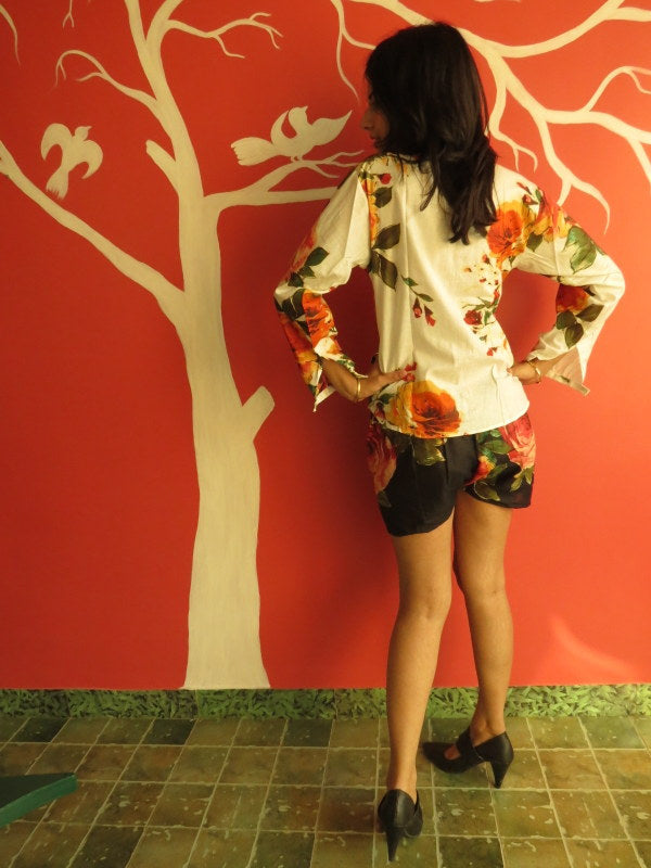 Black Floral Shorts