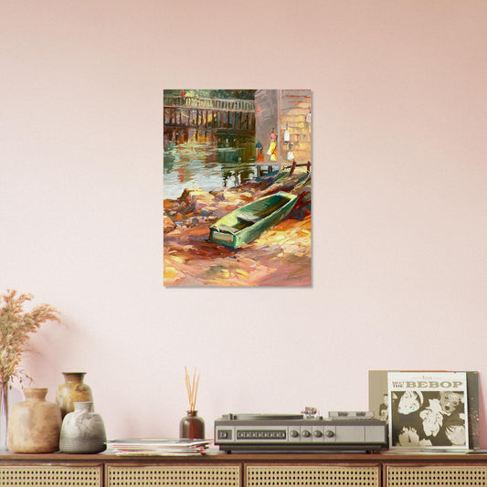 'Boathouse Reflections' Coastal I 18x24 Museum-Quality Matte Paper Poster | Original Artwork by American Artist Barbara Cleary