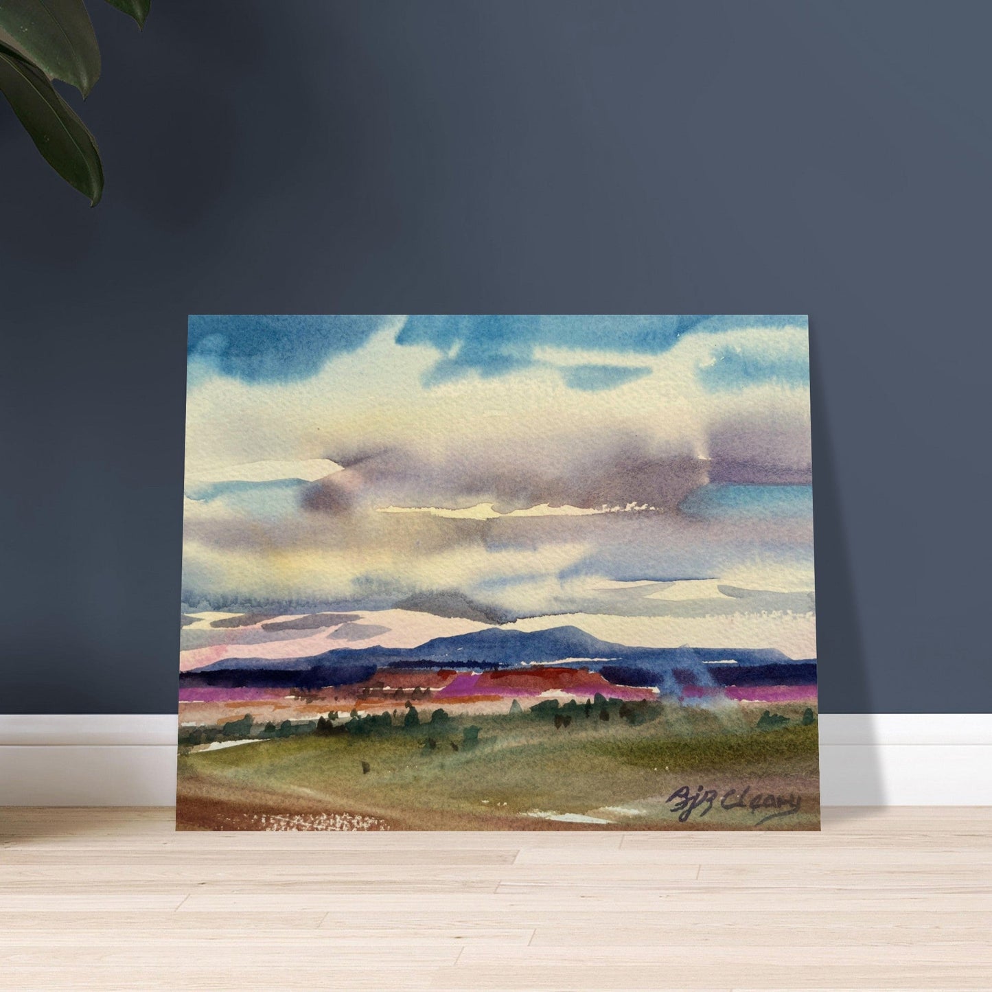 ‘Tranquil Mountain View 1’ Landscape Watercolor I 16x20 Museum-Quality Matte Paper Poster | Original Artwork by American Artist Barbara Cleary I F96