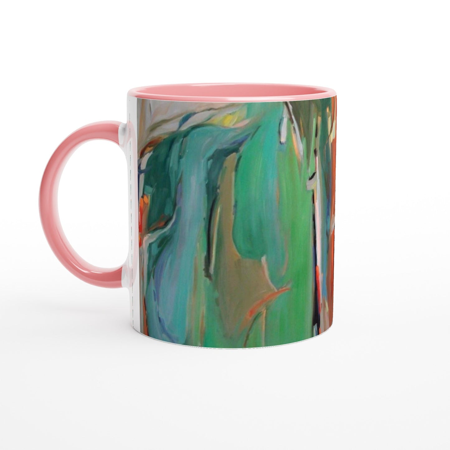 11oz White Ceramic Mug with Color Inside | Coffee Cup with 'Colorscape 2' Watercolor Artwork by American Artist Barbara Cleary