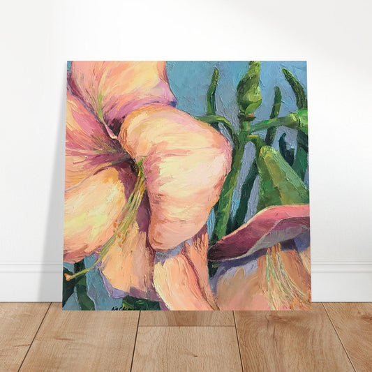 'Amaryllis 2' Floral I 16x16 Museum-Quality Matte Paper Poster | Original Artwork by American Artist Barbara Cleary