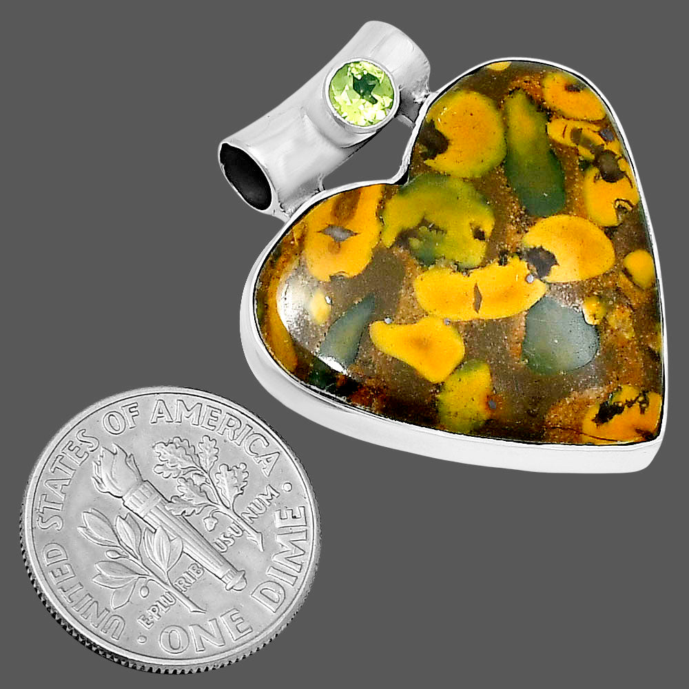 Premium Heart Bamboo Jasper & Peridot Pendant P-1300 56-EP10649-2