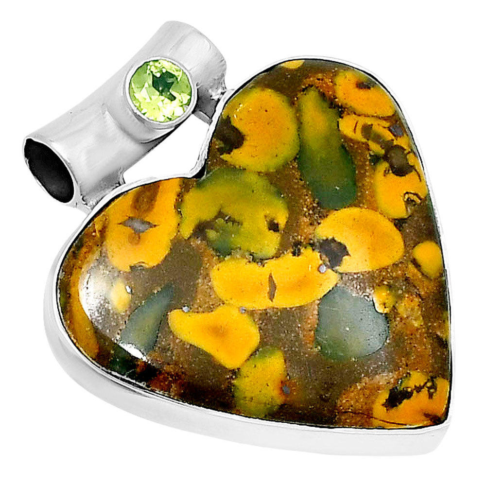 Premium Heart Bamboo Jasper & Peridot Pendant P-1300 56-EP10649-1