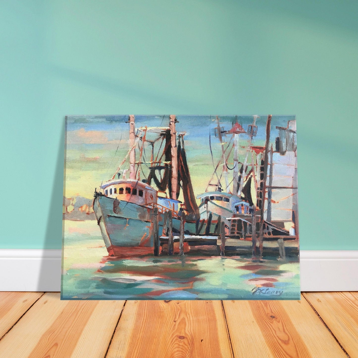 'Biloxi Fishing Fleet' I 11x14 inch Canvas Coastal Art Print I Original Artwork by American Artist Barbara Cleary