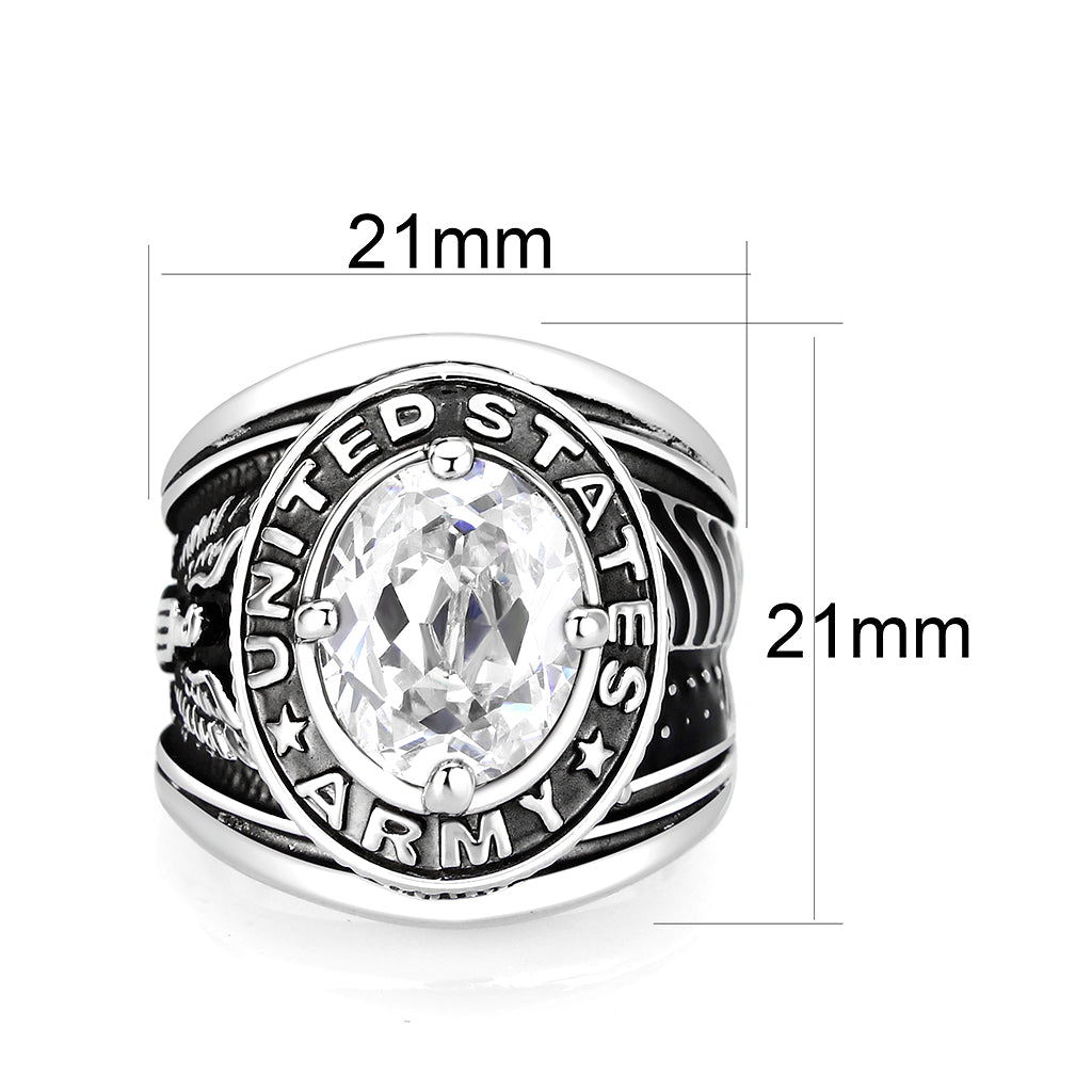 LO5M035-Rhodium Plated  Brass Ring with  CZ Clear