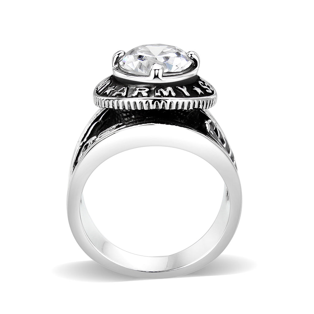 LO5M035-Rhodium Plated  Brass Ring with  CZ Clear