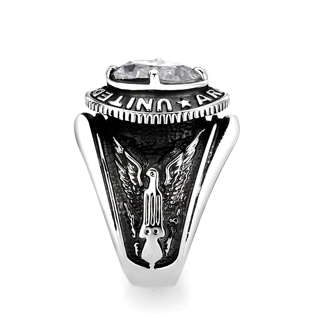 LO5M035-Rhodium Plated  Brass Ring with  CZ Clear