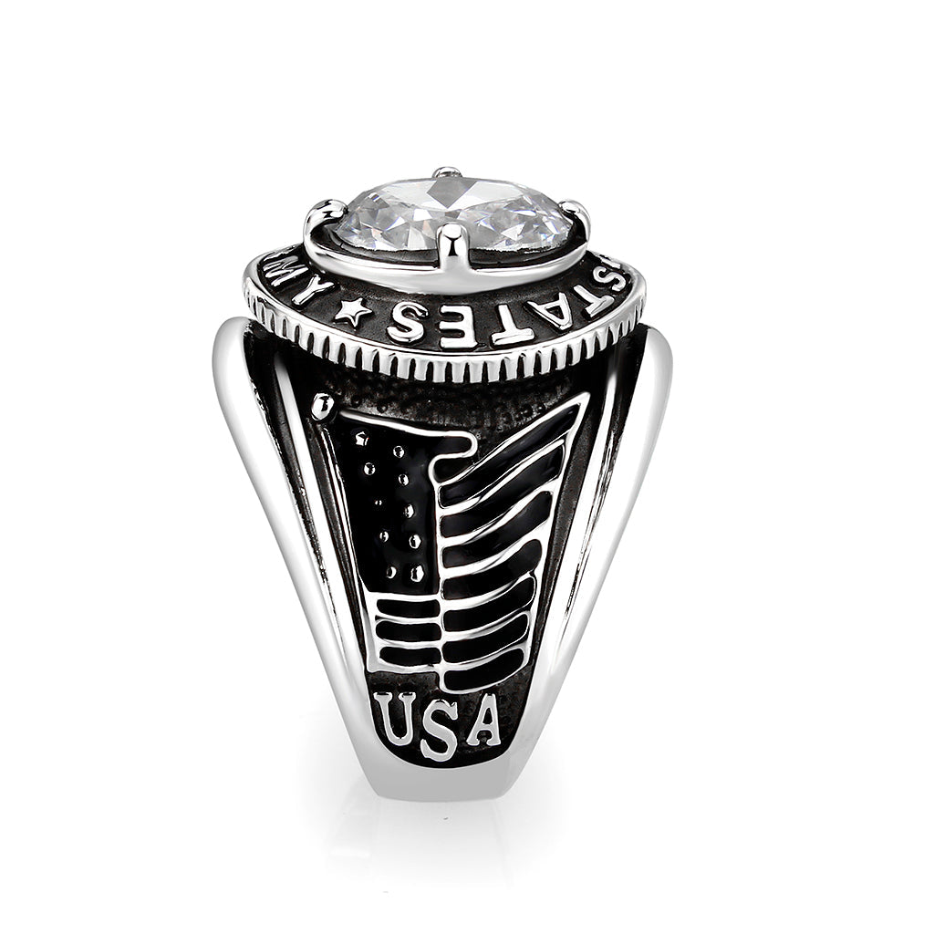 LO5M035-Rhodium Plated  Brass Ring with  CZ Clear