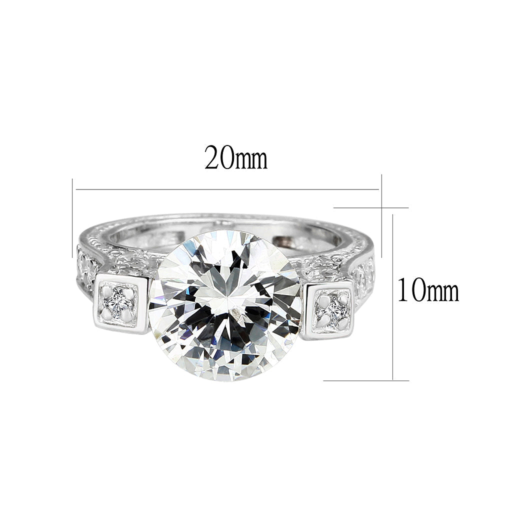 LO5S053- Sterling Silver Ring with CZ In Clear High Polished( NO Plating)