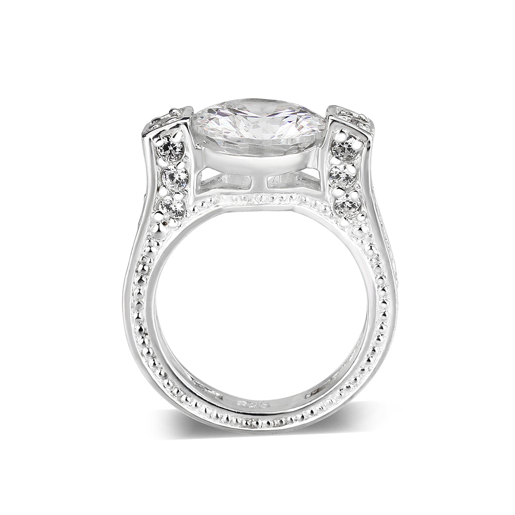 LO5S053- Sterling Silver Ring with CZ In Clear High Polished( NO Plating)