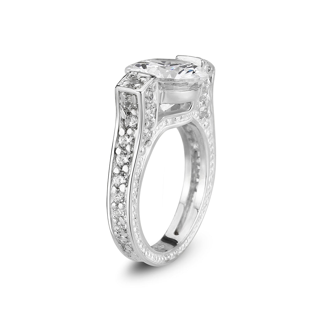 LO5S053- Sterling Silver Ring with CZ In Clear High Polished( NO Plating)