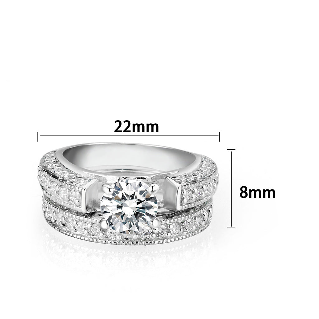 LO5S075- Sterling Silver Ring with CZ In Clear High Polished( NO Plating)