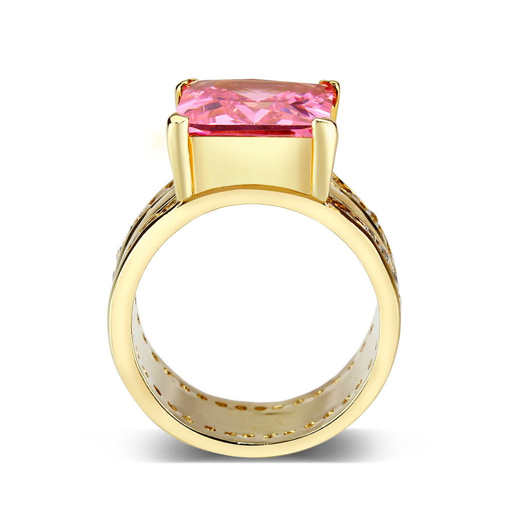 LO5W237-  Brass Ring With CZ in Pink Gold Plated