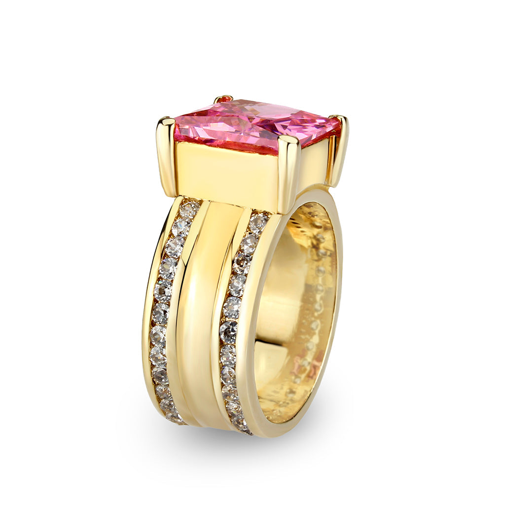 LO5W237-  Brass Ring With CZ in Pink Gold Plated