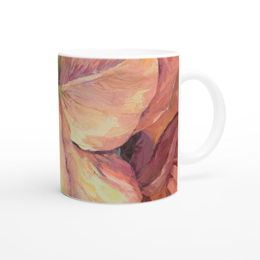 11oz White Ceramic Mug| Coffee Cup with 'Amaryllis' Floral Artwork by American Artist Barbara Cleary
