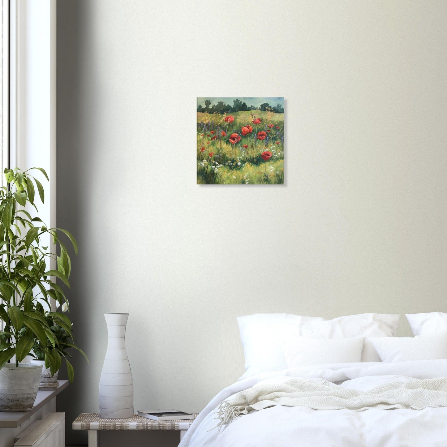 'Field of Red Poppies' Floral I 16x16 inch Art Print on Canvas I Original Artwork by American Artist Barbara Cleary