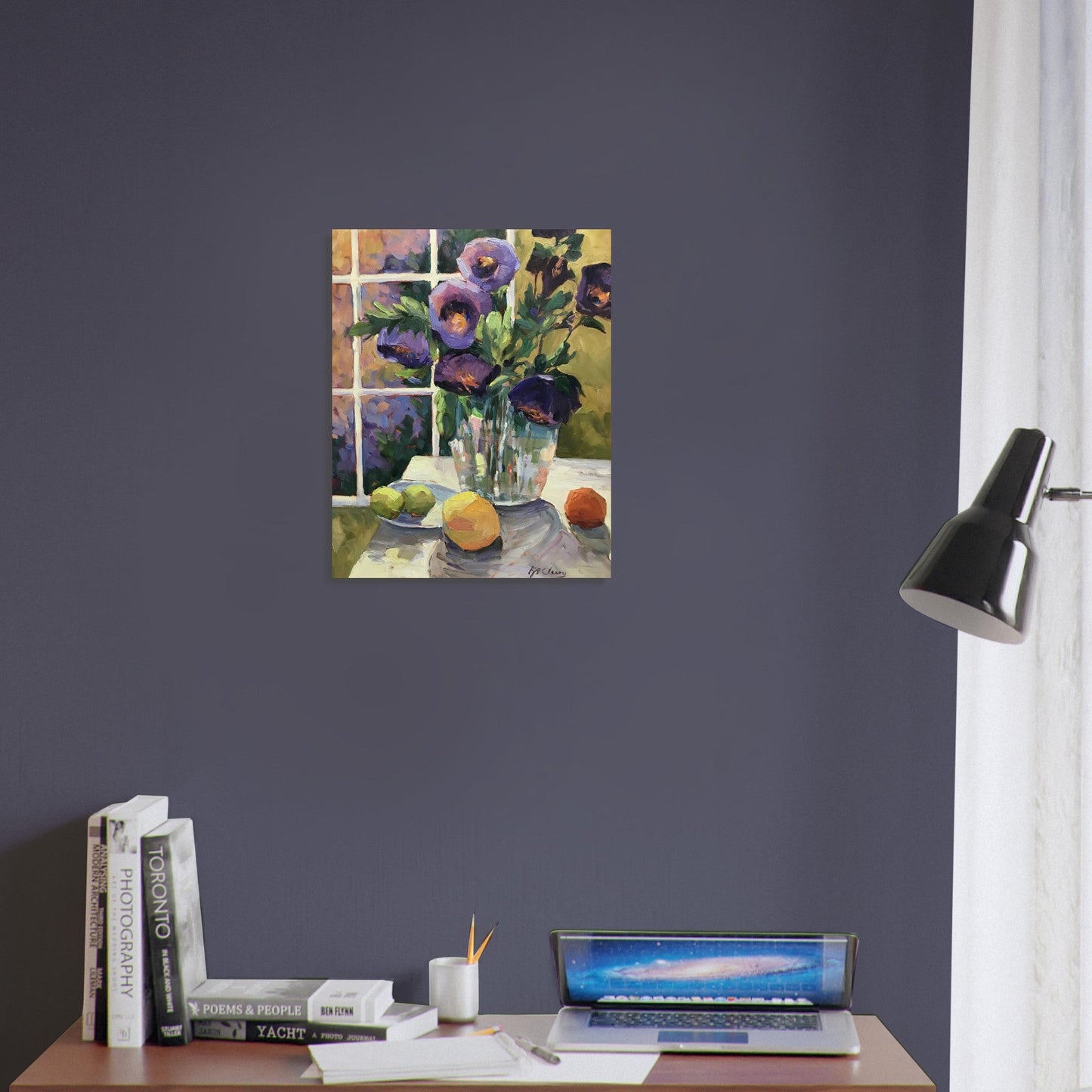 'Purple Flowers' Floral Still Life I 16x20 Museum-Quality Matte Paper Poster | Original Artwork by American Artist Barbara Cleary