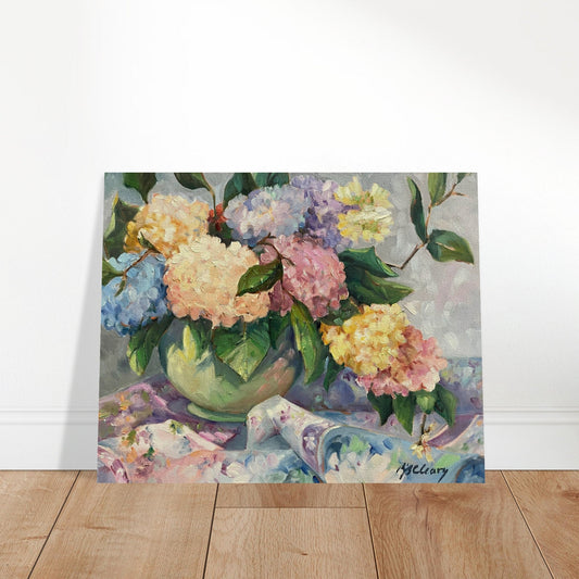 'Hydrangeas' Floral Still Life I 16x20 Museum-Quality Matte Paper Poster | Original Artwork by American Artist Barbara Cleary