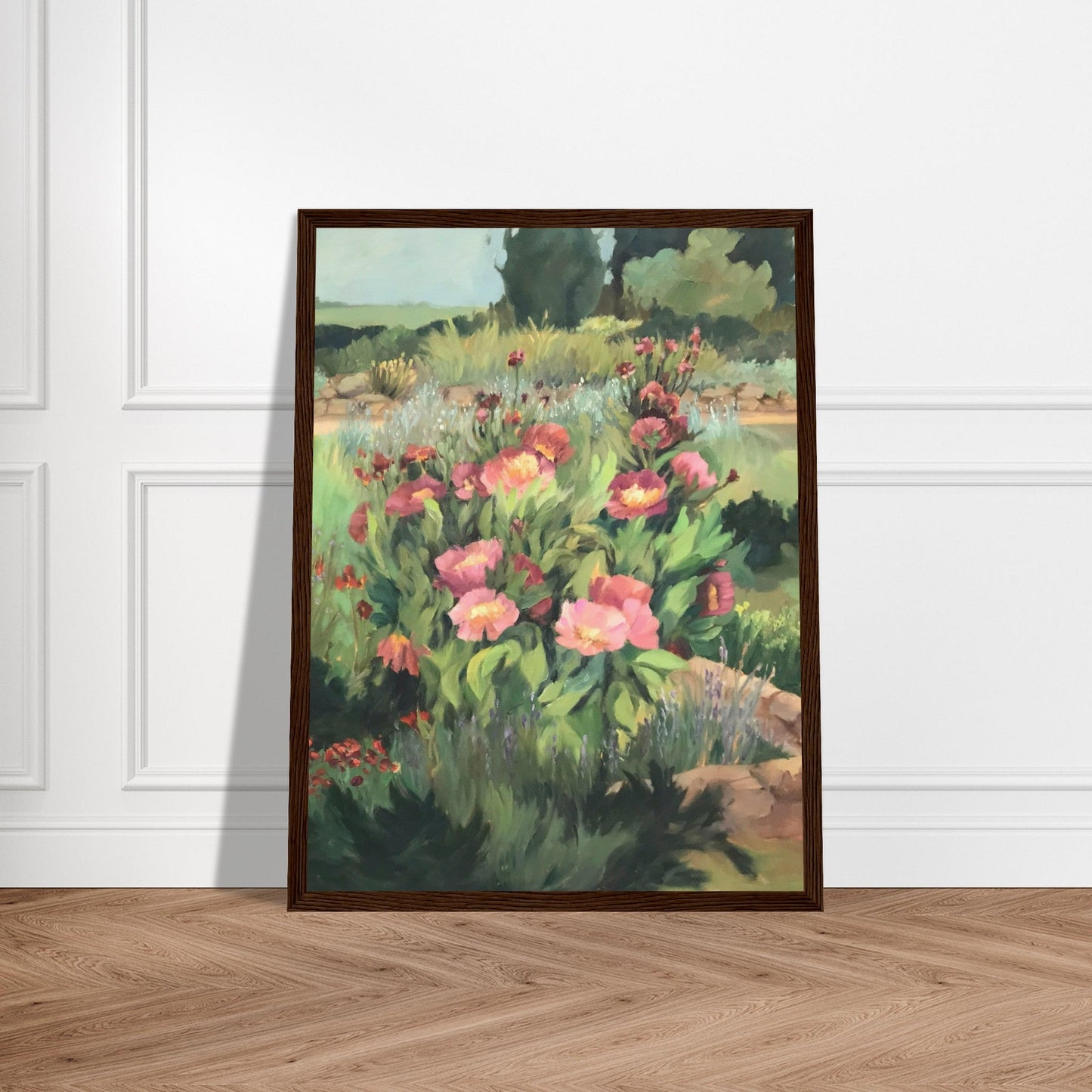 'Pink Blooms' Floral I 12x16 Wooden Framed Art Print | Original Artwork by American Artist Barbara Cleary