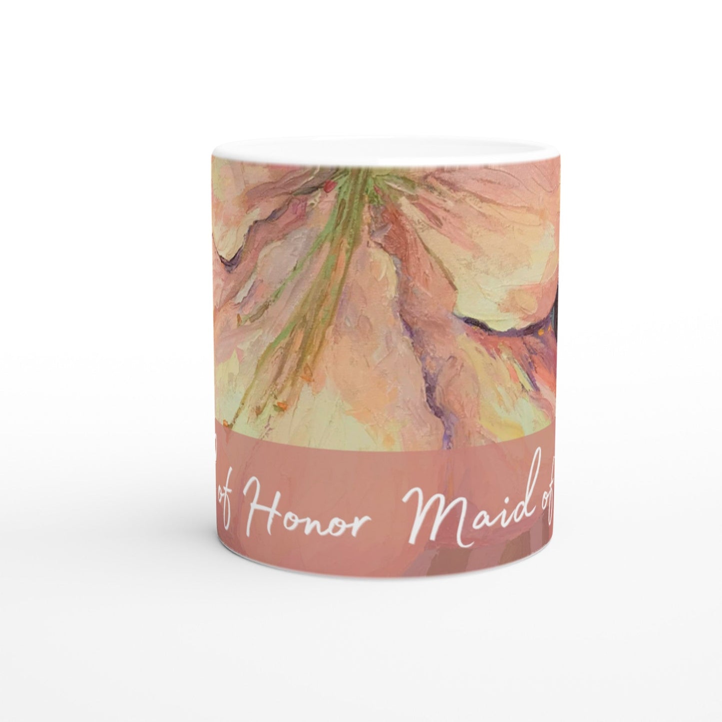 'Maid of Honor' 11oz White Ceramic Mug | Bridal Collection with 'Amaryllis' Artwork by American Artist Barbara Cleary