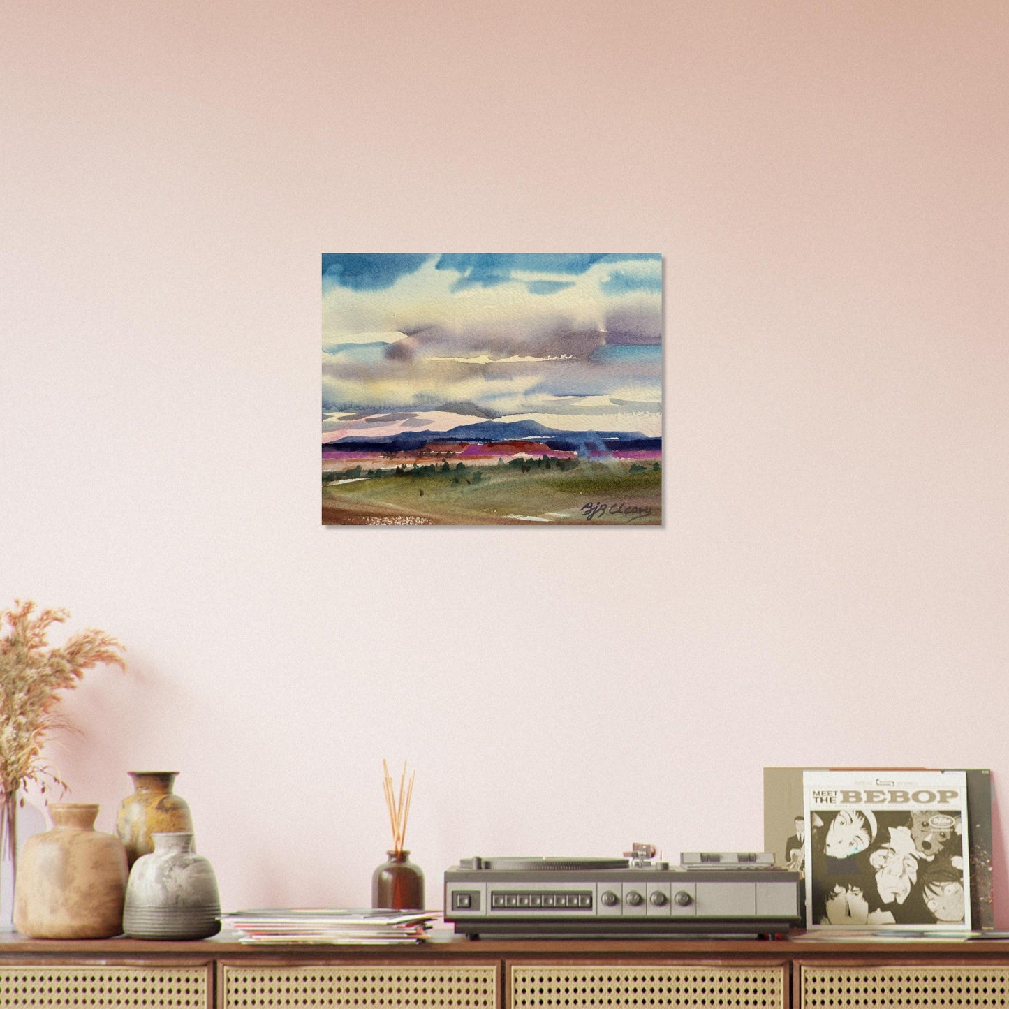 ‘Tranquil Mountain View 1’ Landscape Watercolor I 16x20 Museum-Quality Matte Paper Poster | Original Artwork by American Artist Barbara Cleary I F96