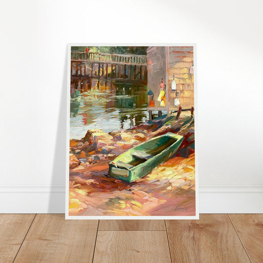 'Boathouse Reflections' Coastal | 18x24 inch Wooden Framed Art Print | Original Artwork by American Artist Barbara Cleary