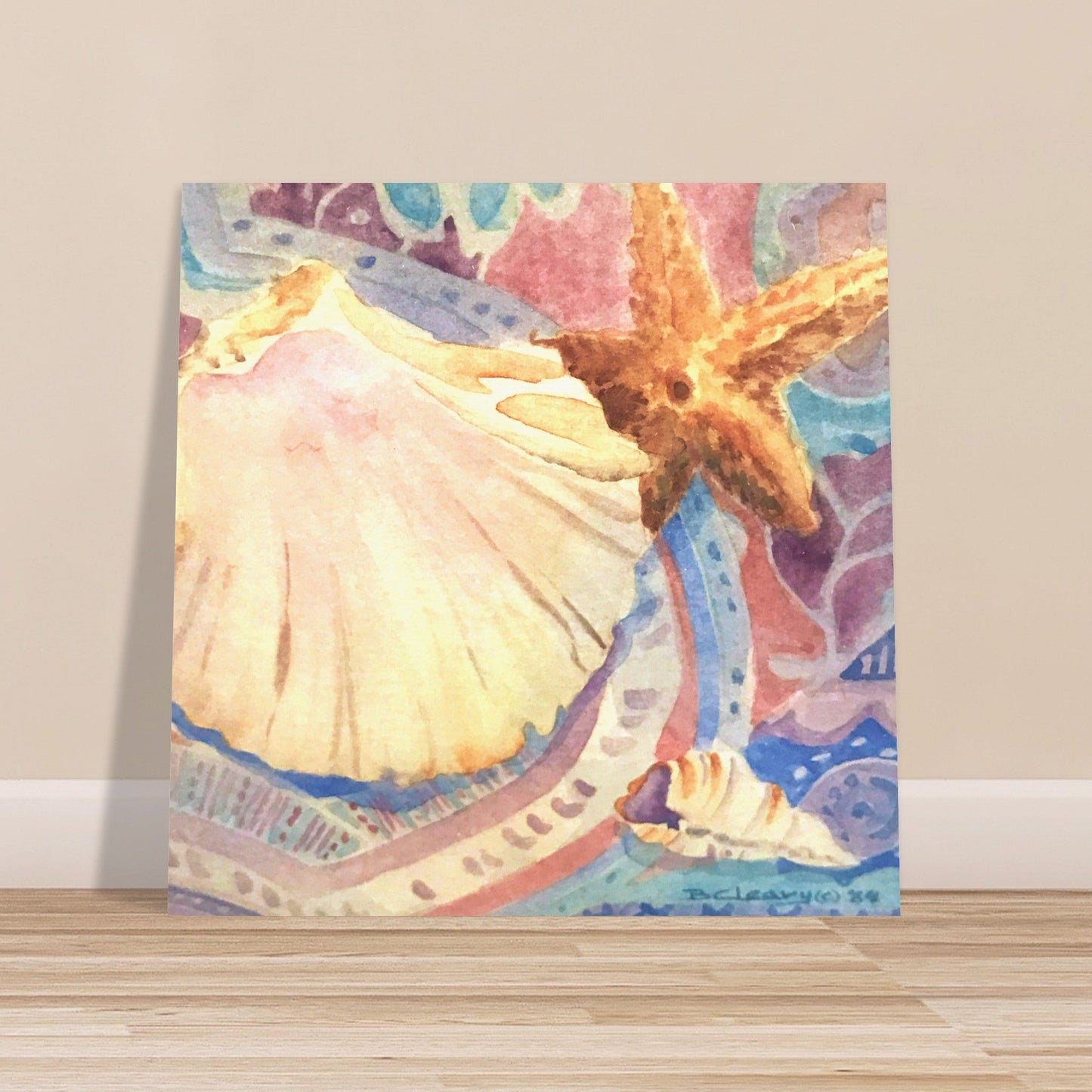 'Treasures of the Tide' Coastal Watercolor I 12x12 Museum-Quality Matte Paper Poster | Original Artwork by American Artist Barbara Cleary