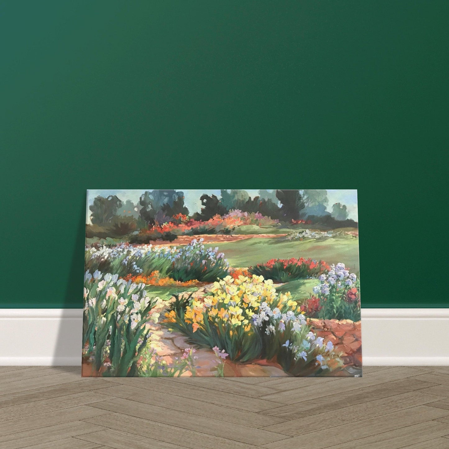 'Sunlit Garden in Bloom' Floral I 16x24 inch Art Print on Canvas I Original Artwork by American Artist Barbara Cleary