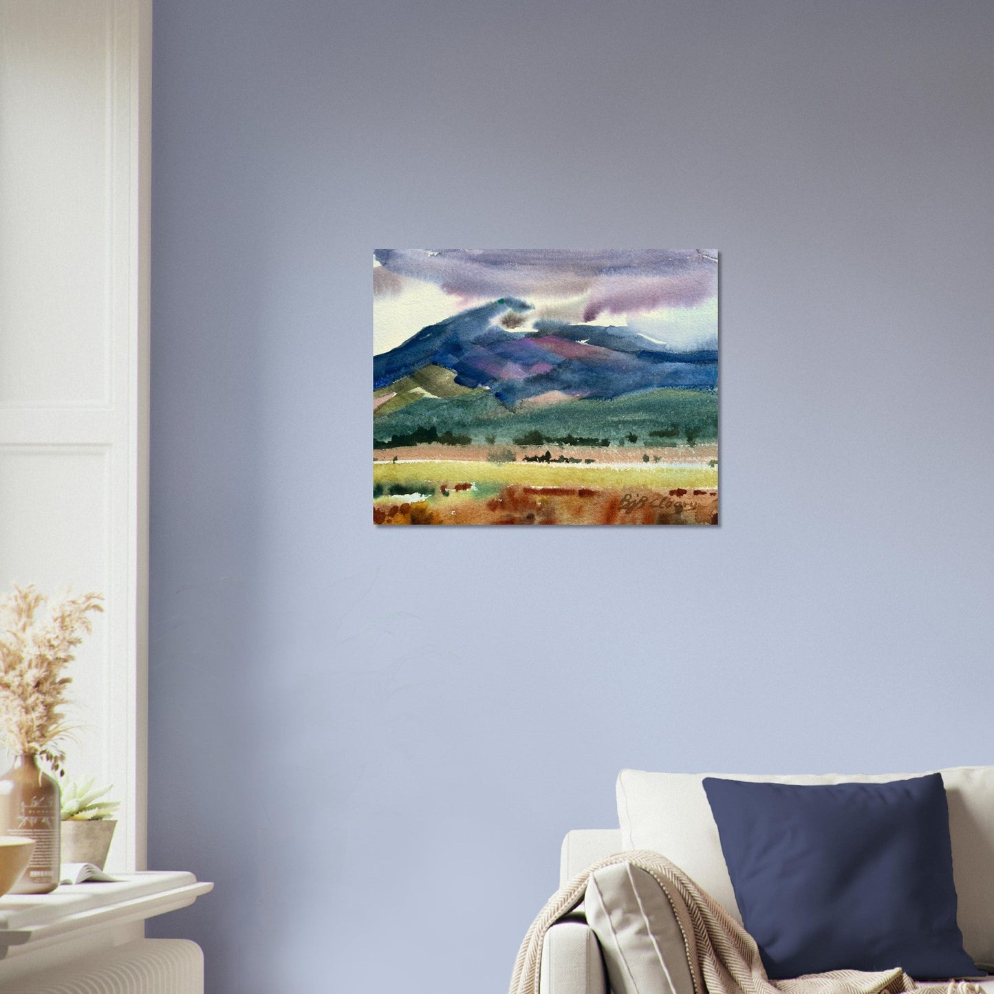 ‘Tranquil Mountain View 2’ Landscape Watercolor I 16x20 Museum-Quality Matte Paper Poster | Original Artwork by American Artist Barbara Cleary
