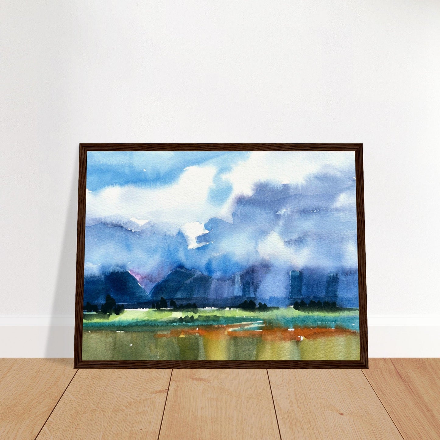 ‘Tranquil Mountain View 4’ Landscape Watercolor | 12x16 Wooden Framed Art Print | Original Artwork by American Artist Barbara Cleary