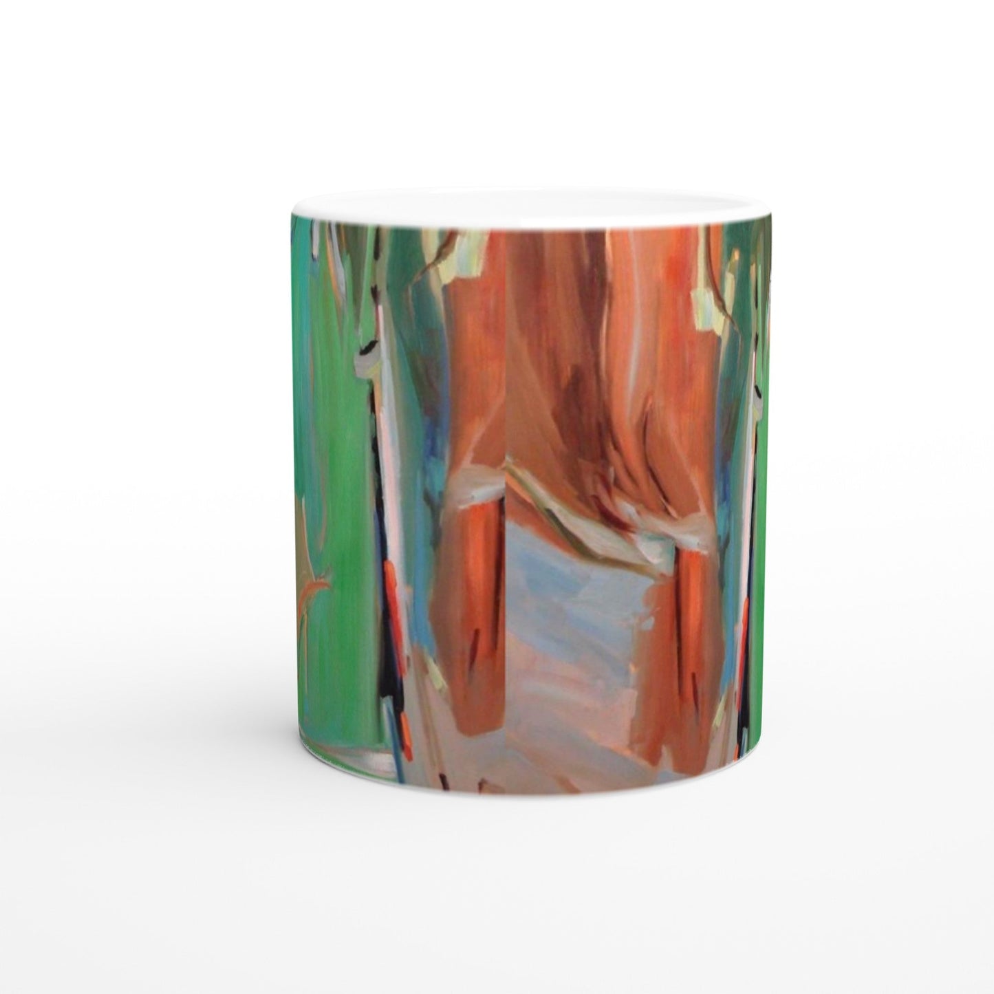 11oz White Ceramic Mug| Coffee Cup with 'Colorscape 2' Abstract Artwork by American Artist Barbara Cleary