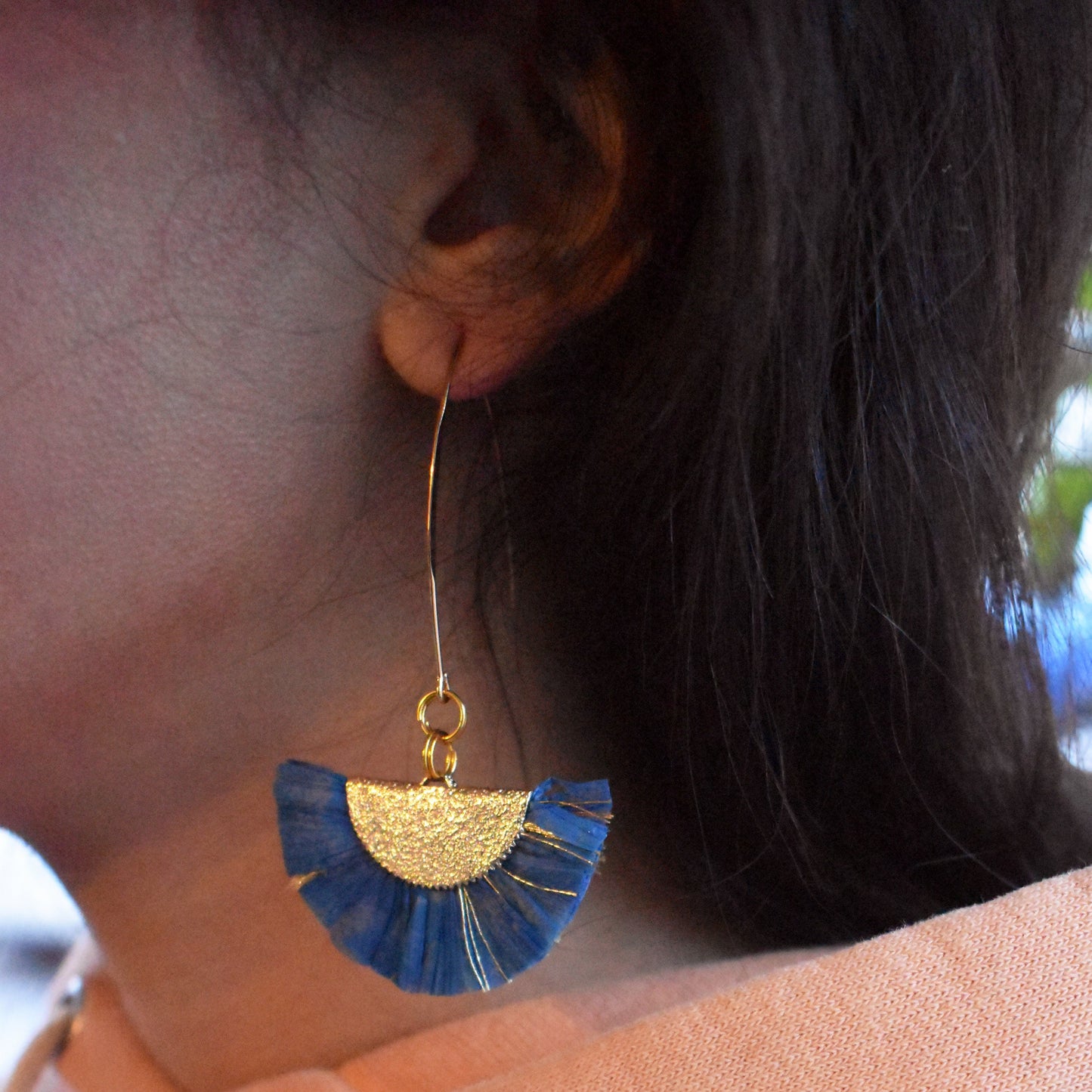 Fan Earrings, Blue tassel earrings, Angled drop earrings, Minimalist Modern Earrings, Fashion accessories | by lovedbynlanla