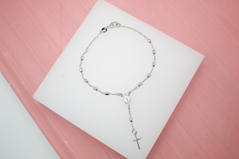Gold Filled Cross and Virgin Mary Charm Bracelet (I52A)